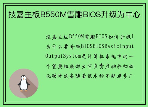 技嘉主板B550M雪雕BIOS升级为中心